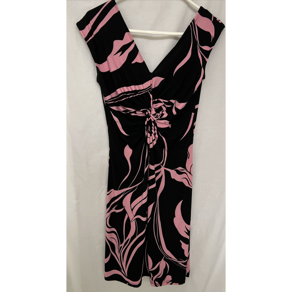 JANANA’S BLACK PINK DRESS TWIST FRONT STRETCH V NECK/BACK Y2K Size MEDIUM VTG